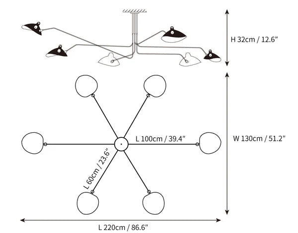 Elegante, verstellbare, skulpturale Deckenleuchte