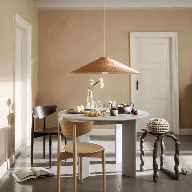 Retro kegle rattan scalloped pendel lys