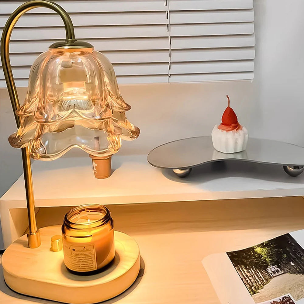 Lampe de table en verre d'aromathérapie de bougie de forme de fleur vintage
