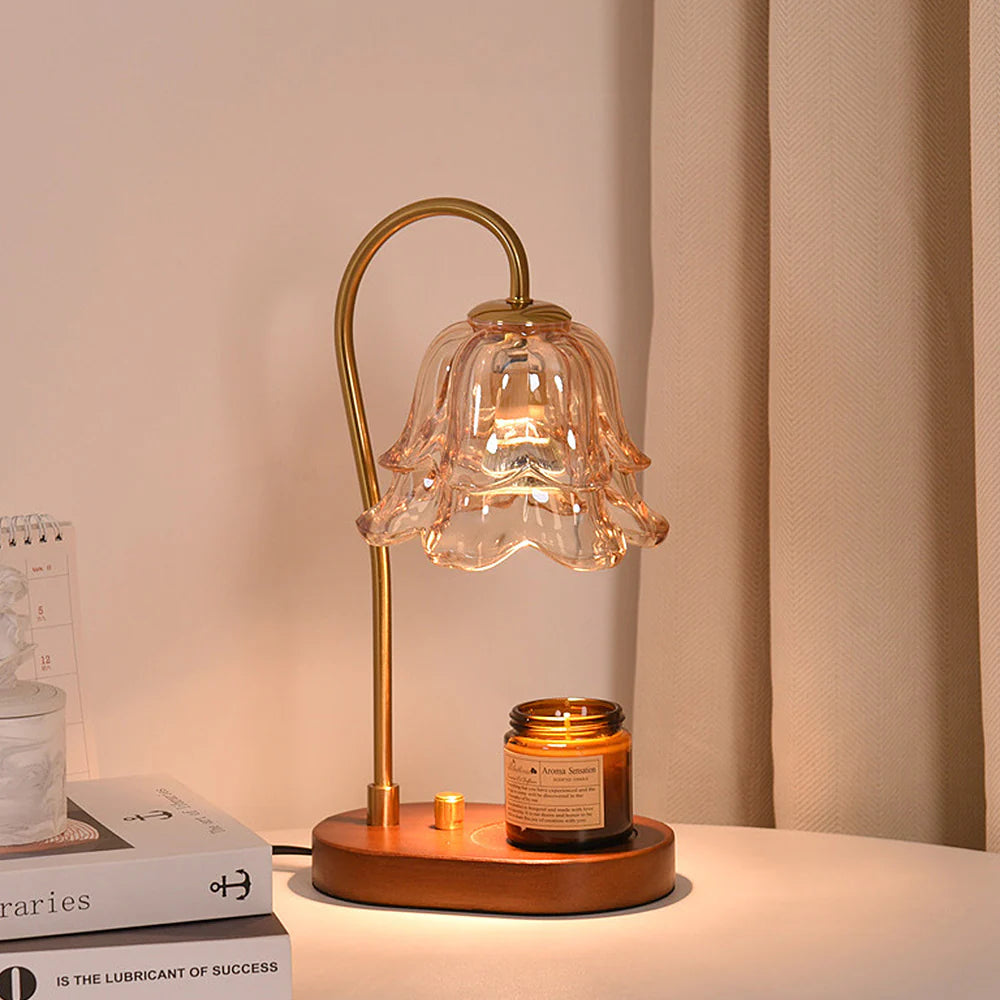 Lampe de table en verre d'aromathérapie de bougie de forme de fleur vintage