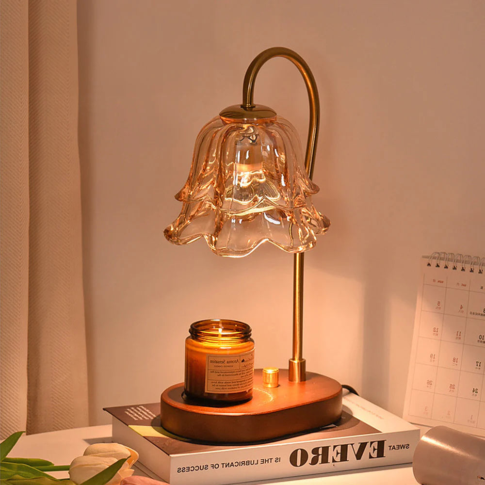 Lampe de table en verre d'aromathérapie de bougie de forme de fleur vintage