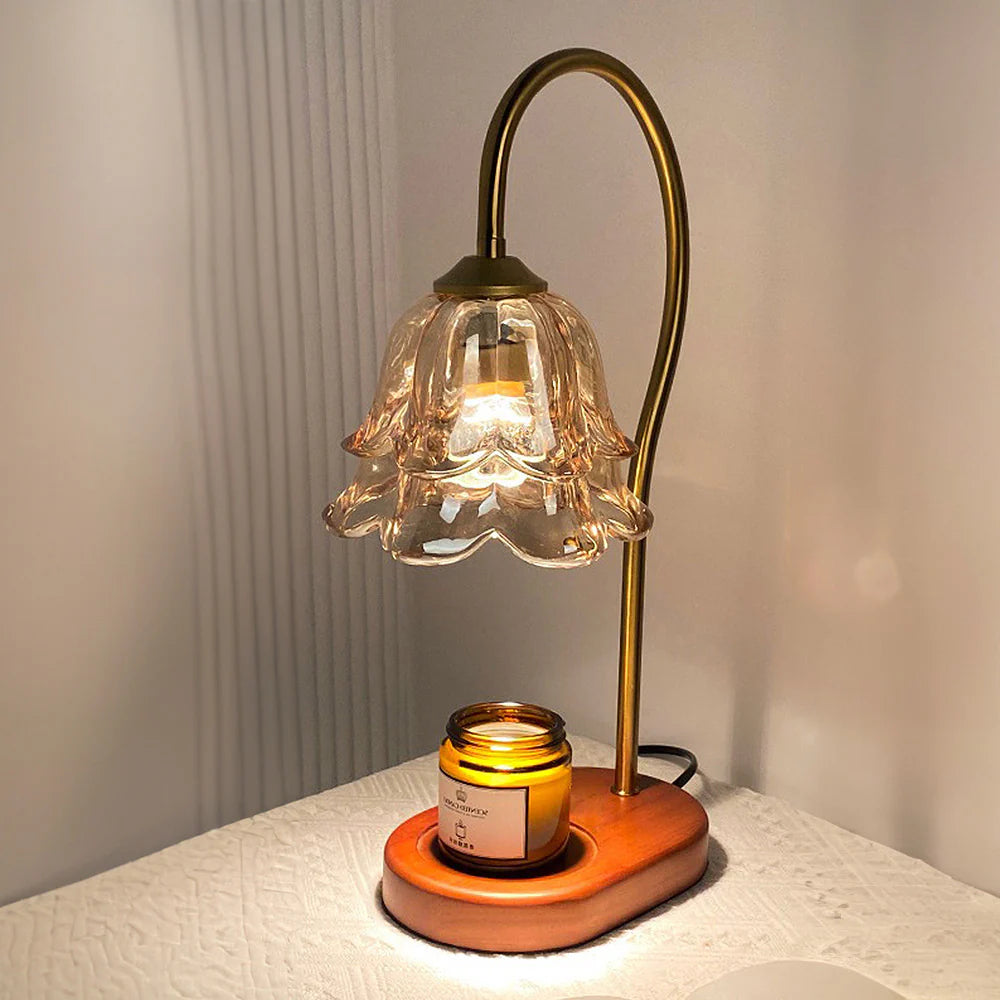 Lampe de table en verre d'aromathérapie de bougie de forme de fleur vintage