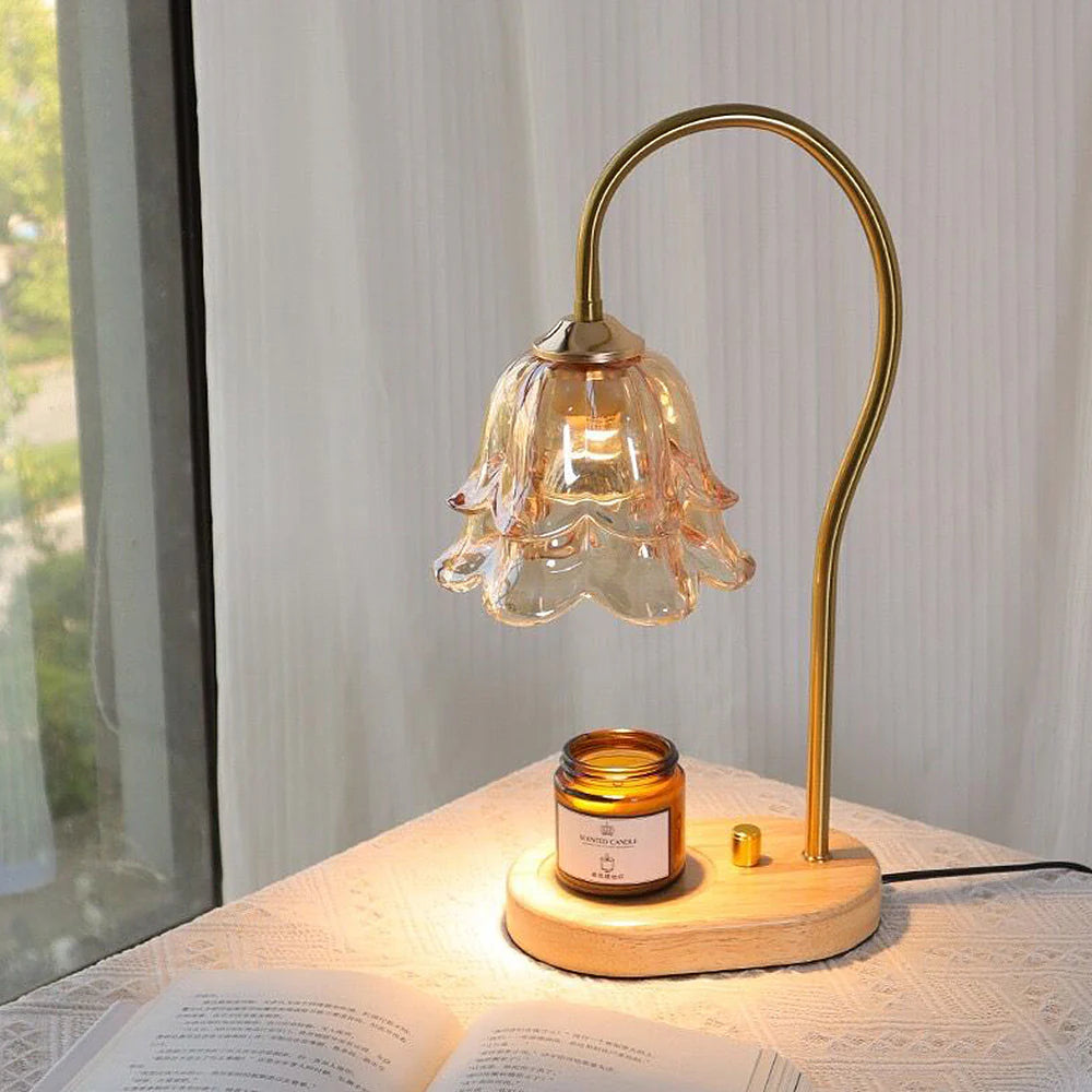 Lampe de table en verre d'aromathérapie de bougie de forme de fleur vintage