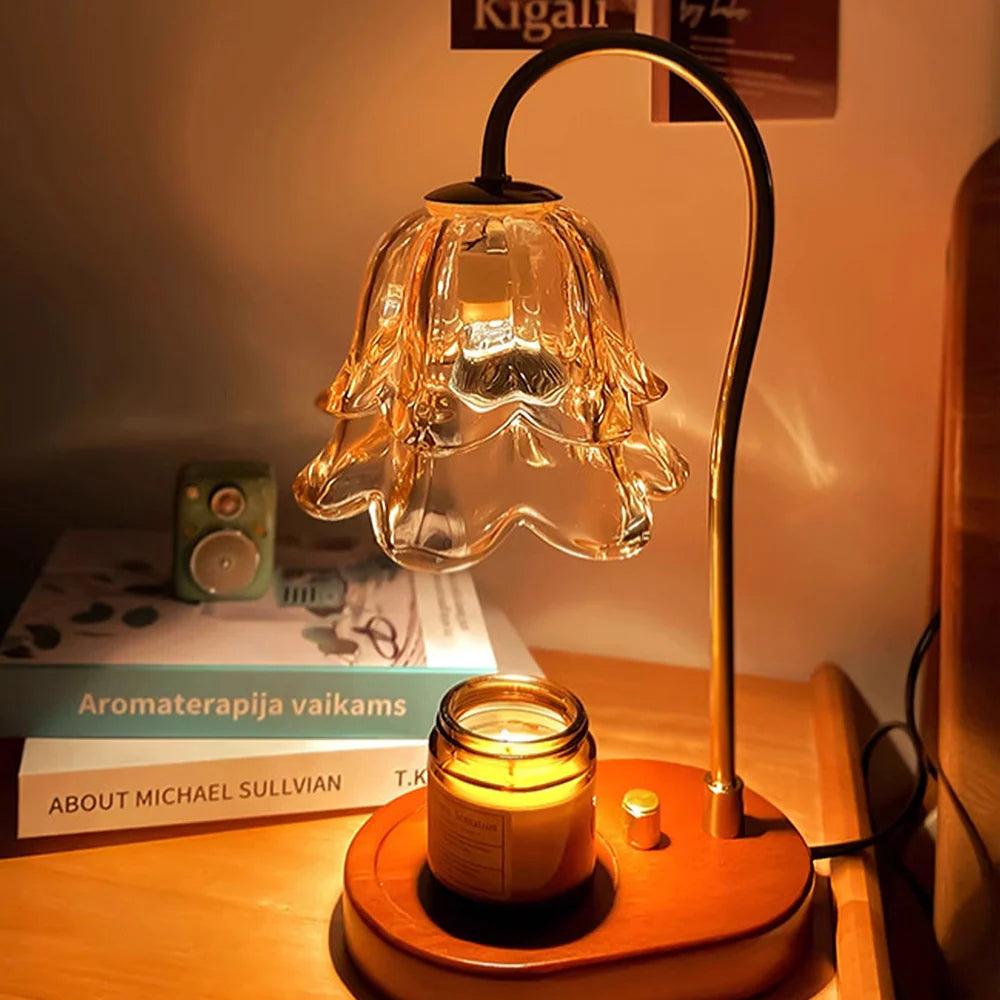 Lampe de table en verre d'aromathérapie de bougie de forme de fleur vintage