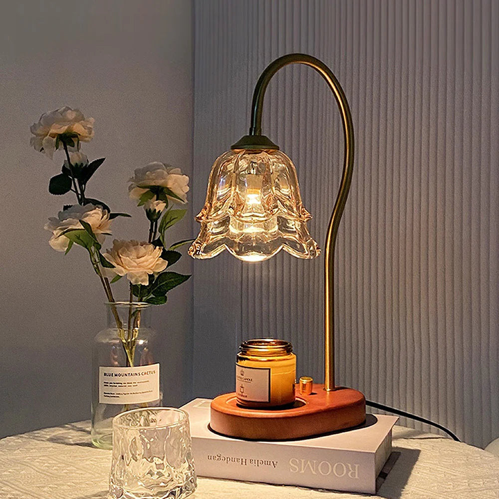 Lampe de table en verre d'aromathérapie de bougie de forme de fleur vintage