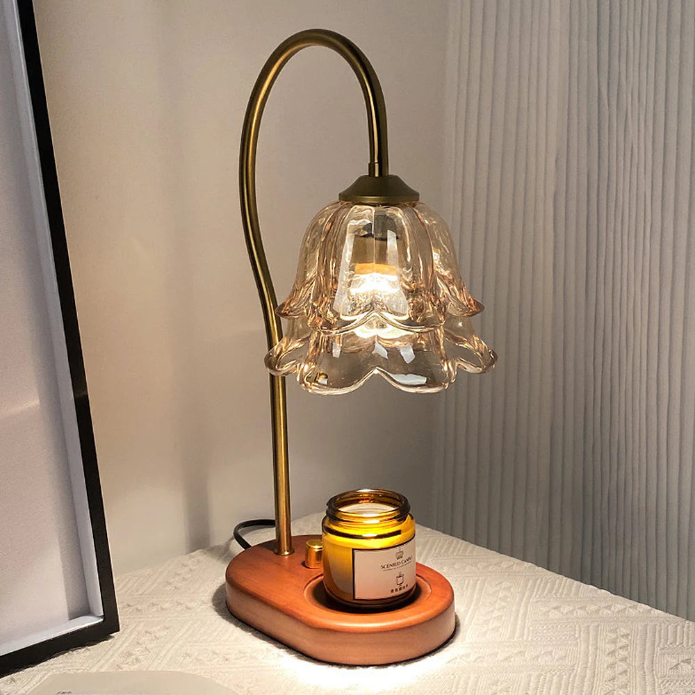 Lampe de table en verre d'aromathérapie de bougie de forme de fleur vintage