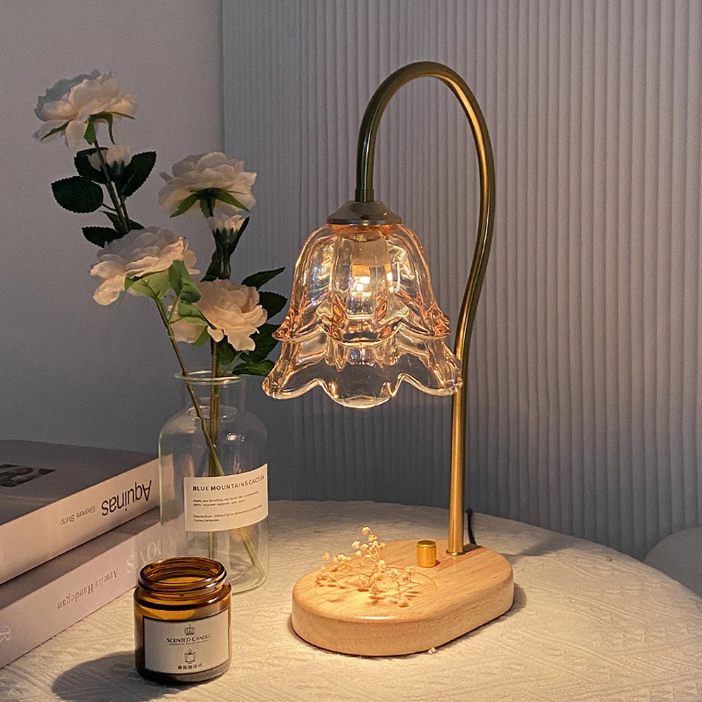 Lampe de table en verre d'aromathérapie de bougie de forme de fleur vintage