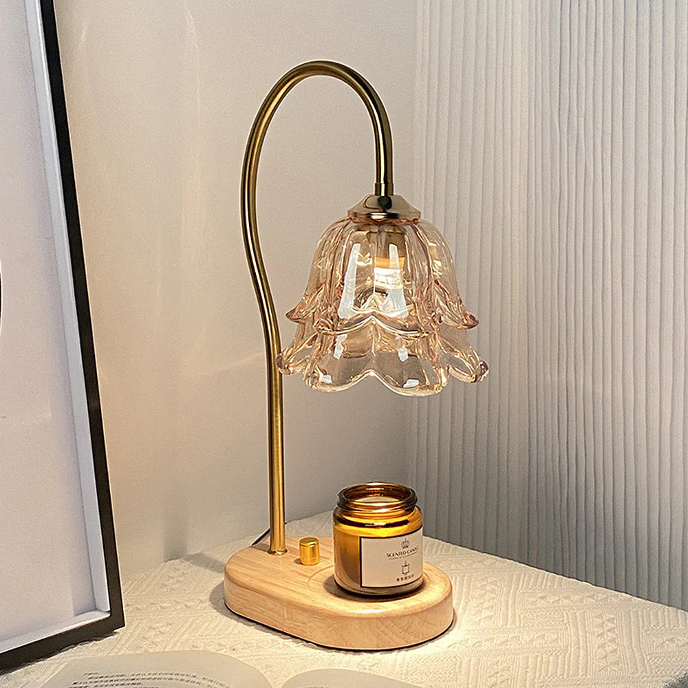 Lampe de table en verre d'aromathérapie de bougie de forme de fleur vintage