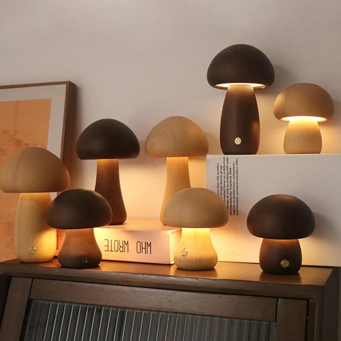 Veilleuse Champignon Mignon En Bois Vintage