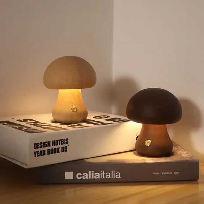 Veilleuse Champignon Mignon En Bois Vintage