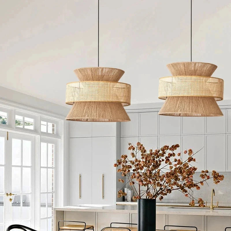 Lampada a sospensione moderna in rattan