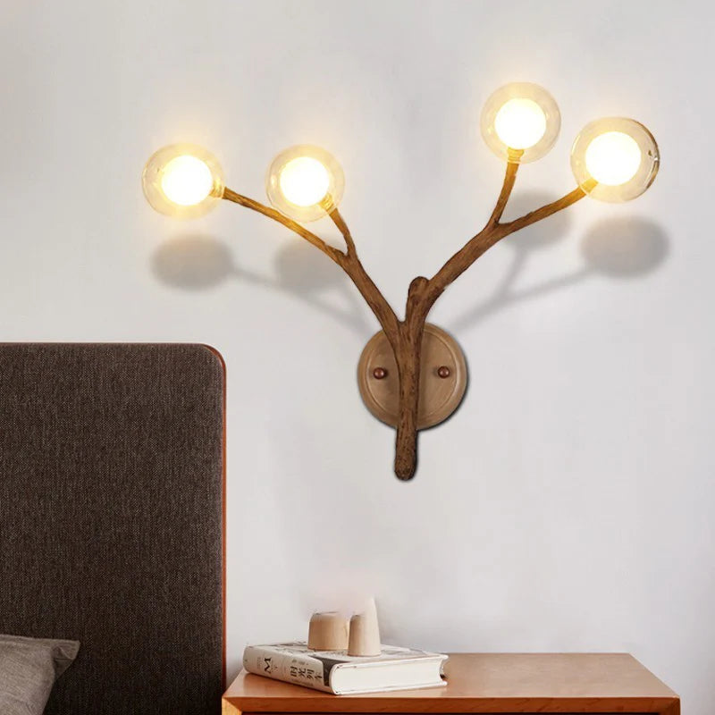 Lampada a sospensione moderna con ramo in legno