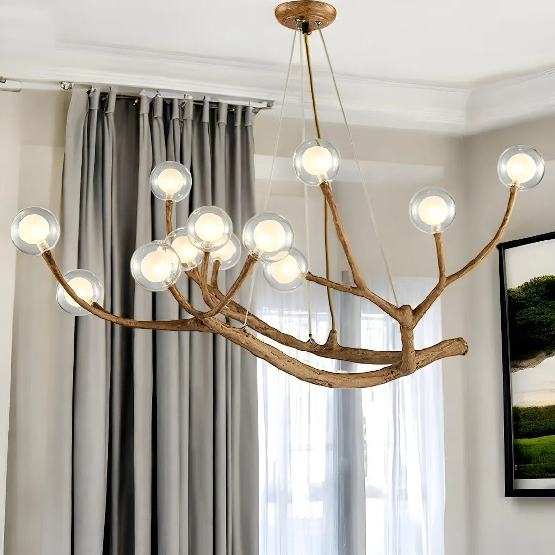 Lampada a sospensione moderna con ramo in legno