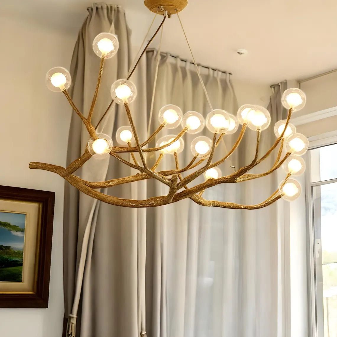 Lampada a sospensione moderna con ramo in legno