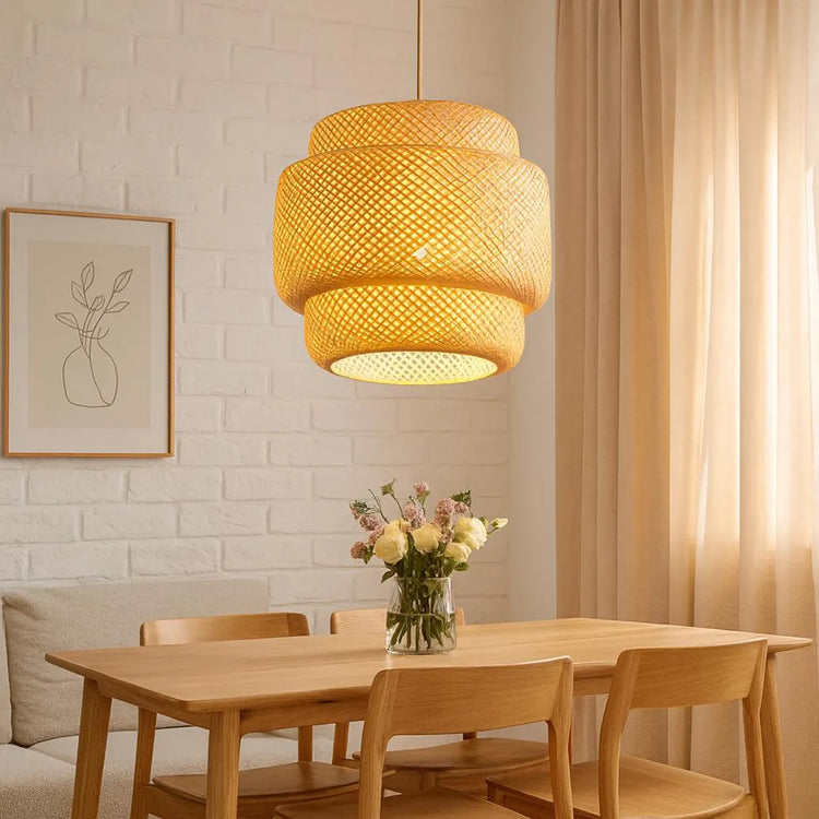 Moderne Bambus Rattan Woven Pendel Lampe