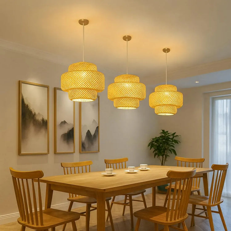 Moderne Bambus Rattan Woven Pendel Lampe