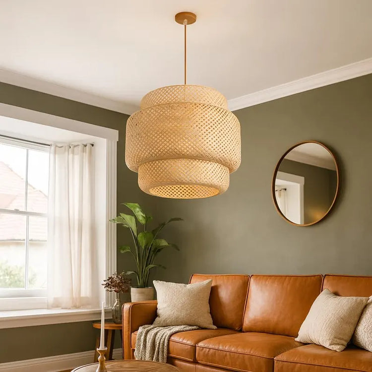 Moderne Bambus Rattan Woven Pendel Lampe