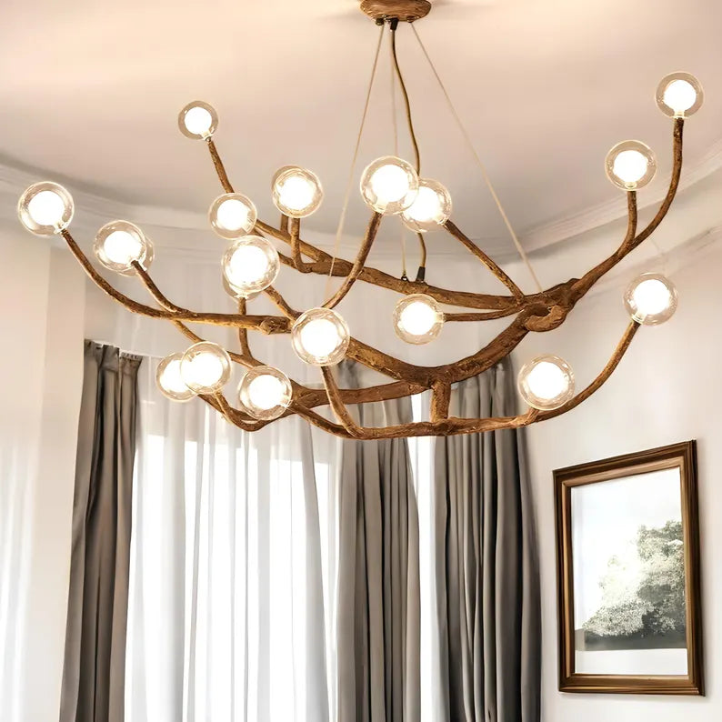 Lampada a sospensione moderna con ramo in legno