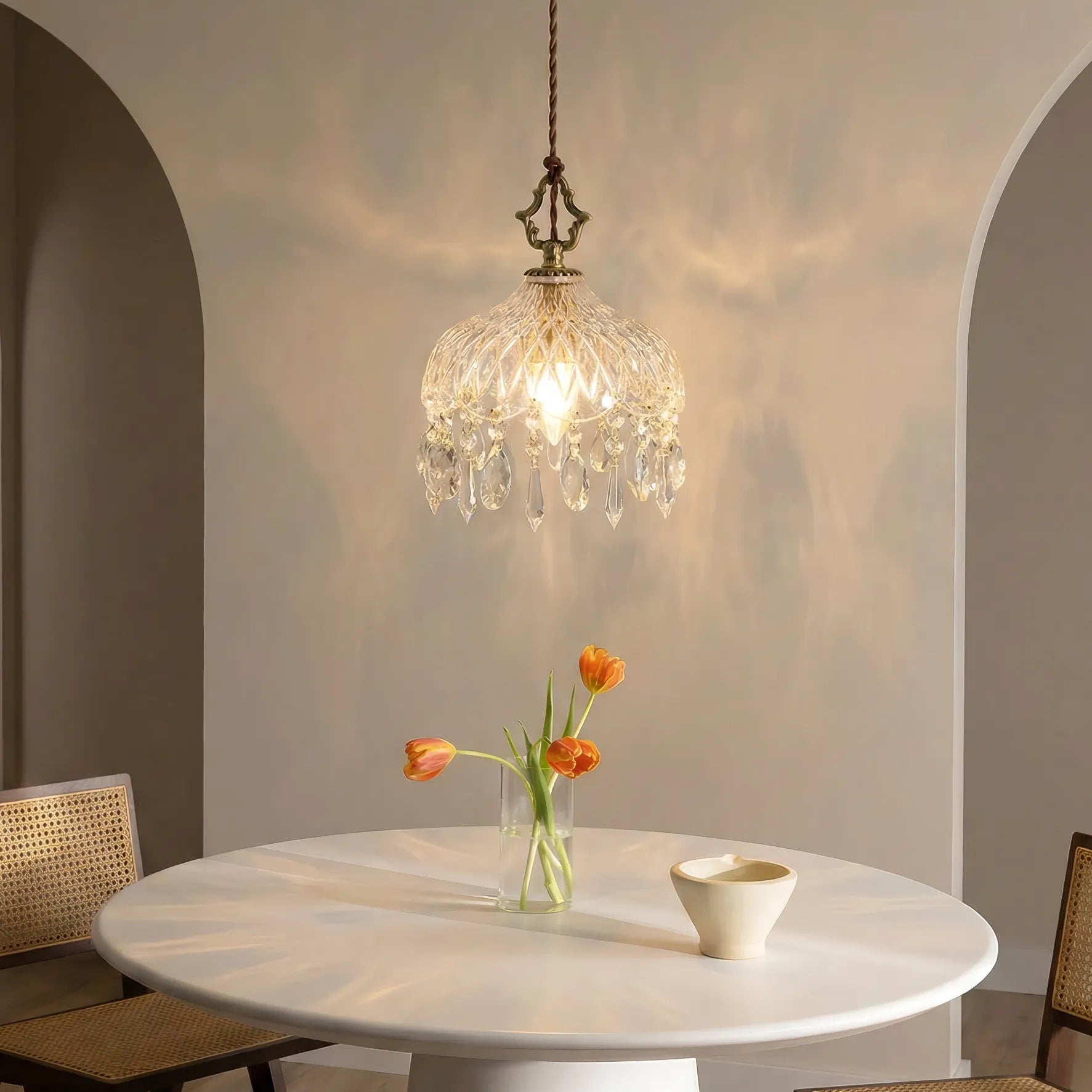 Vintage Copper Crystal Pendant Lamp