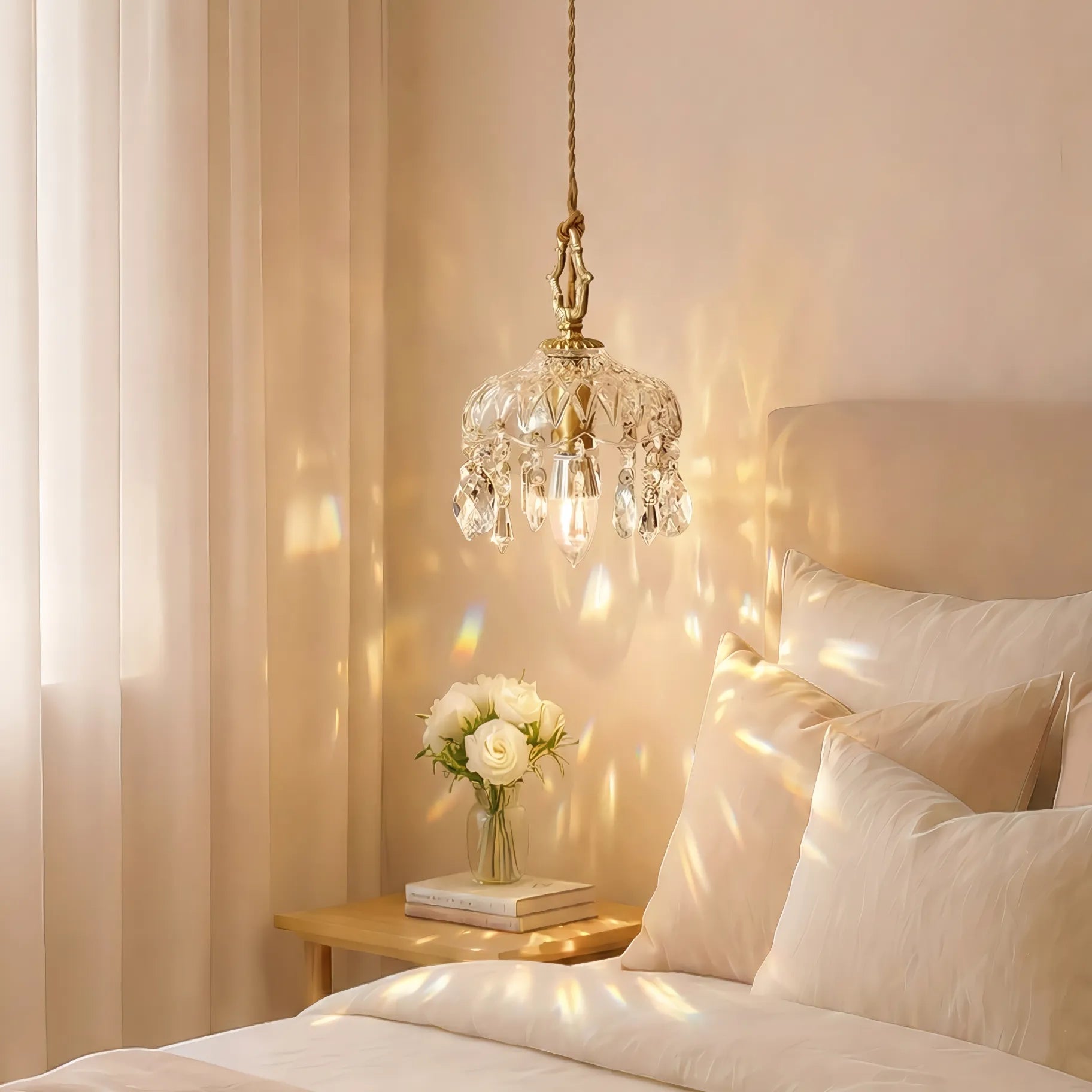 Vintage Copper Crystal Pendant Lamp
