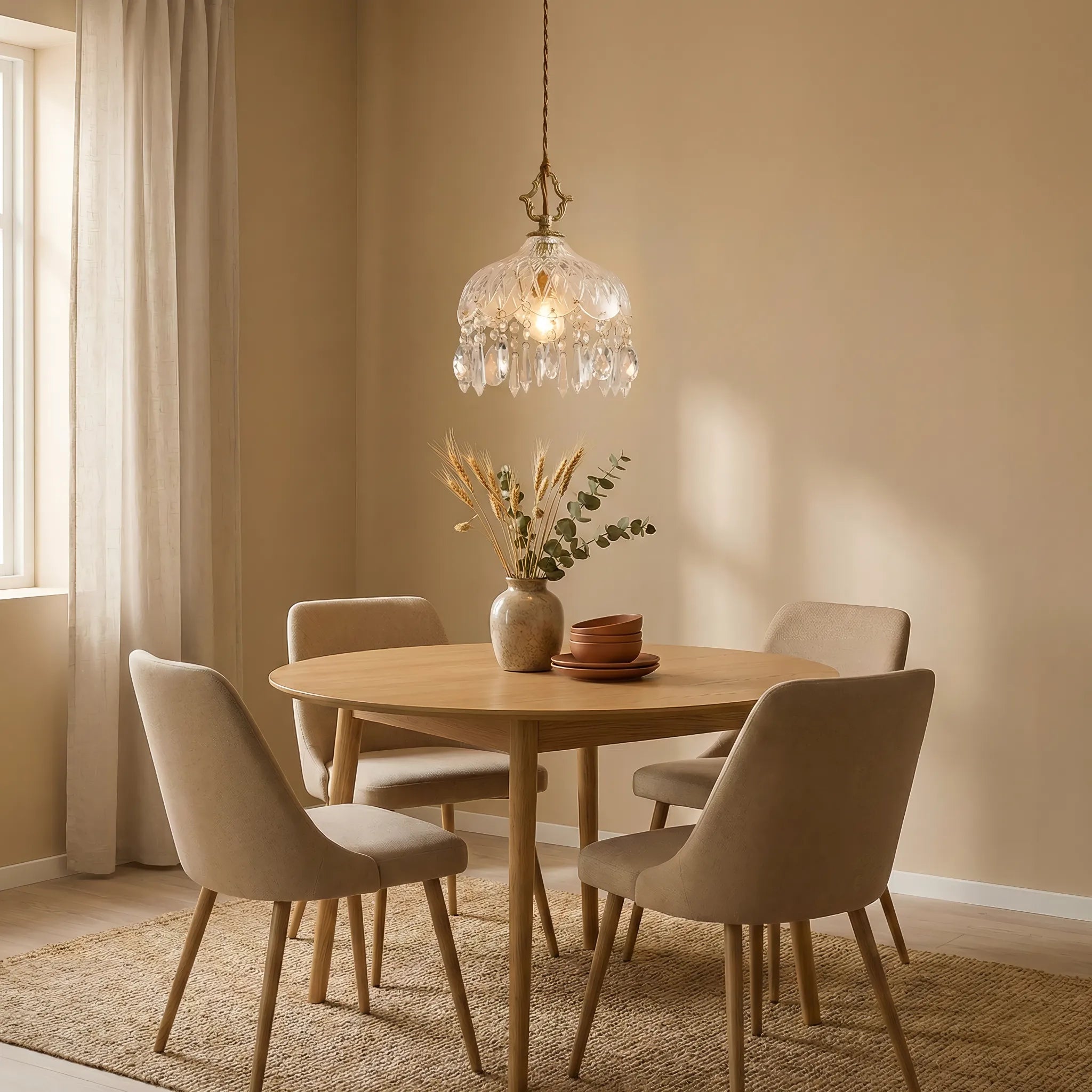 Vintage Copper Crystal Pendant Lamp