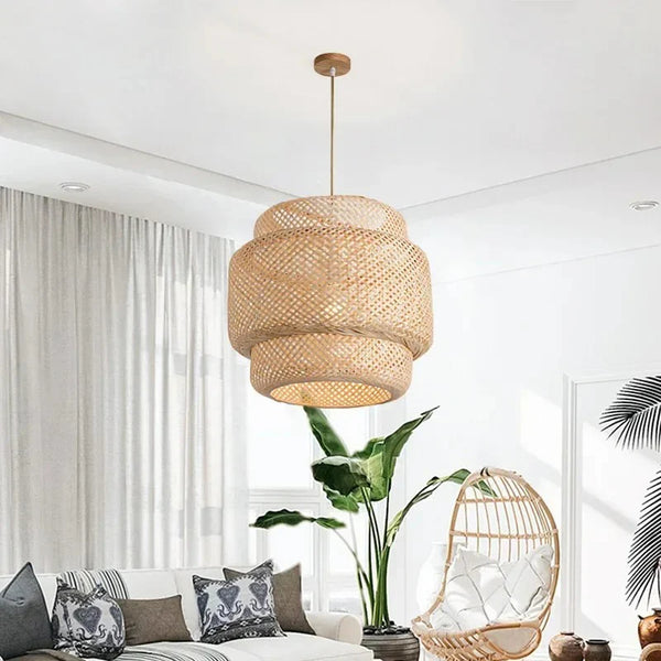 Moderne Bambus Rattan gewebte Anhängerlampe