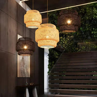 Moderne Bambus Rattan gewebte Anhängerlampe