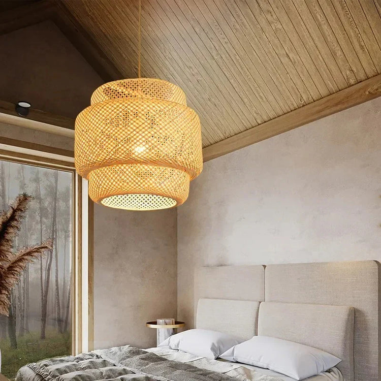 Moderne Bambus Rattan Woven Pendel Lampe