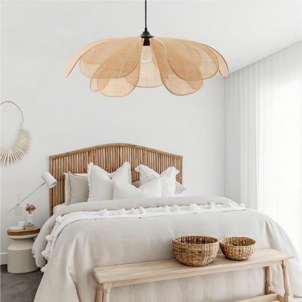 Lampada a sospensione in rattan floreale retrò