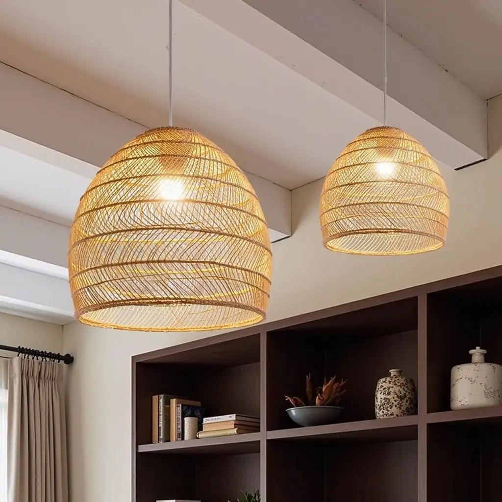 Lampada a sospensione moderna in rattan