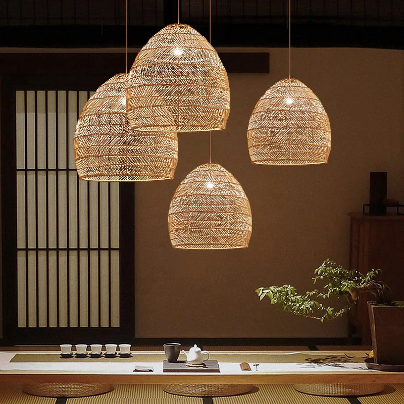 Lampada a sospensione moderna in rattan