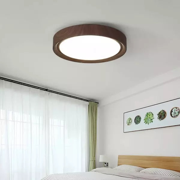 Vintage Round Disc Wooden Ceiling Light