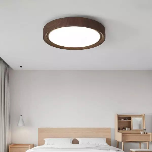 Plafoniera vintage in legno con disco rotondo