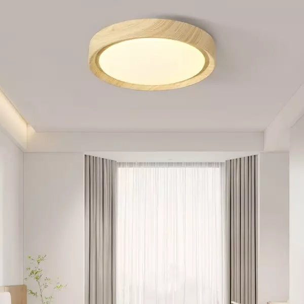 Plafoniera vintage in legno con disco rotondo
