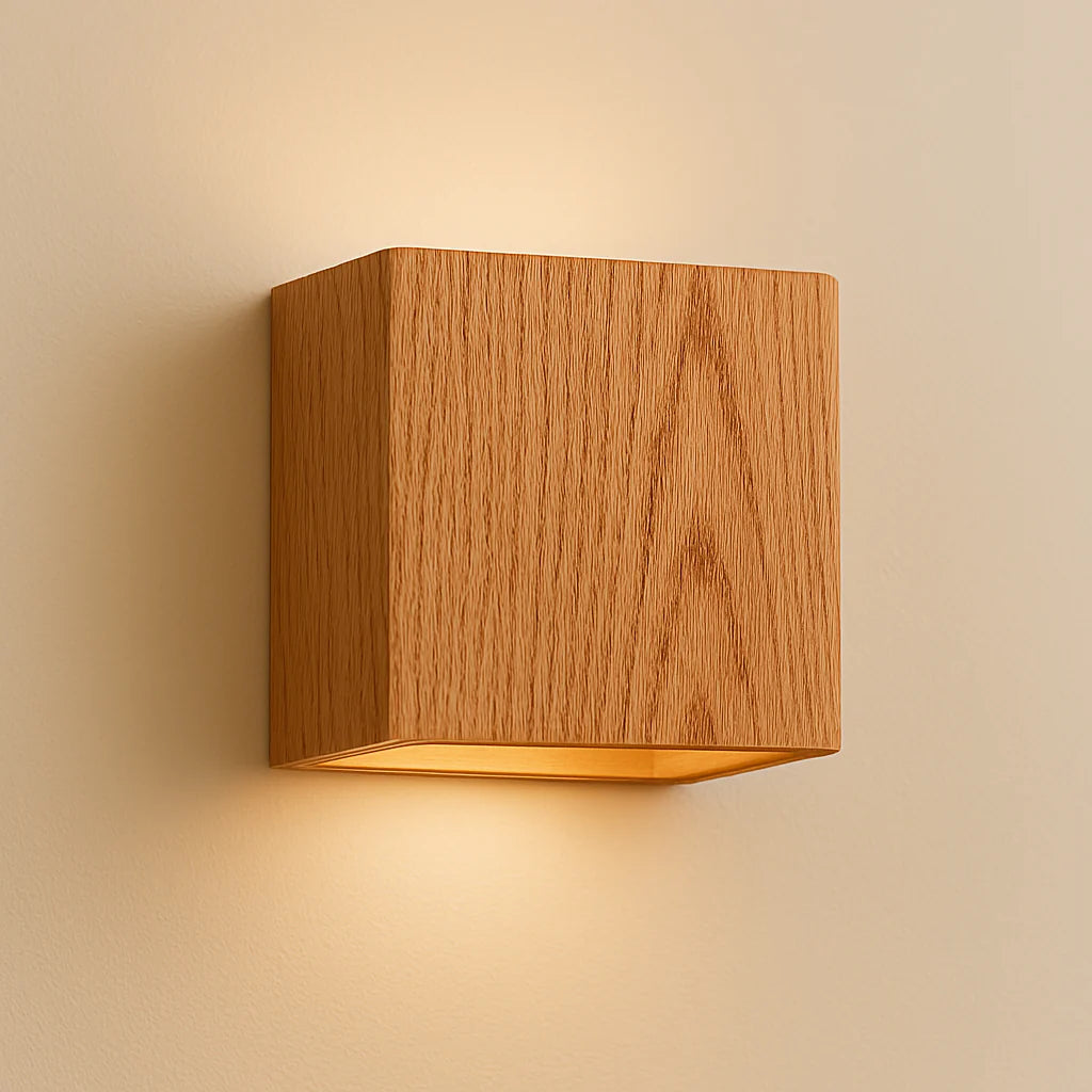 Luce a parete in legno semplice moderna cubo semplice